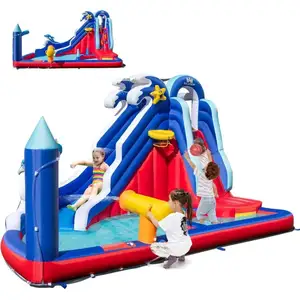 Costway Château Gonflable Avec Toboggan Aquatique – 400x309x245 Cm, Mur D’escalade, Charge 100 Kg, Souffleur 550W