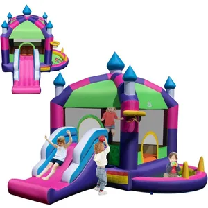 Comparateur de prix : COSTWAY Château Gonflable 5 en 1 avec Toboggan et Toit, 385 x 332,5 x 300 cm, Intérieur et Extérieur pour Enfants 3 ans+