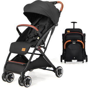 GOPLUS Poussette bébé pliable avec double verrou et pare-soleil inclinable, dossier réglable et sangle de sécurité à 5 points, panier de rangement, convient pour bébés de 0-3 ans(noir)