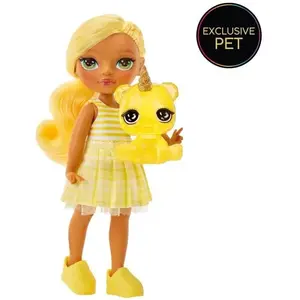 Comparateur de prix : MGA Entertainment Rainbow High Littles - Poupée 15cm + animal de compagnie - Jaune - Dès 4ans