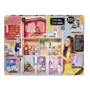 Maison De Poupée Rainbow High 3 étages En Bois – 120x90 Cm, Meublée, Ascenseur, Douche, Baignoire à Bulles, +50 Accessoires