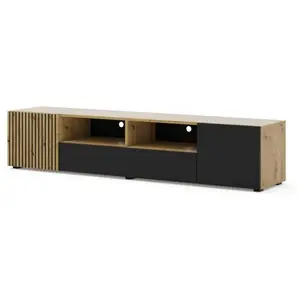 Comparateur de prix : BB LOISIR Meuble tv noir/chêne artisan 200x42x42cm auris meuble hi-fi sideboeard commode sur pied