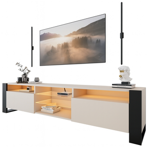 DUSINE Meuble tv lovy cachemire beige gris 200 cm led rgb - style glam... pas cher