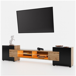 DUSINE Meuble TV PABLO 230 cm Bois Chêne et Noir Mat avec LED RGB pas cher