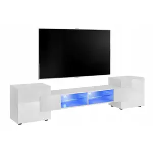 Dusine Meuble TV - PABLO - Blanc Mat et Blanc Laqué - 230 cm - 2 placards et 2 niches pas cher