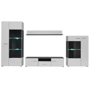 Dusine ENSEMBLE MEUBLE TV CAPONE NOIR MAT/BLANC LAQUE 310 CM pas cher