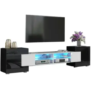TENDANCE PERSO Dusine - meuble tv pablo 230 cm avec led Blanc Mat et Noir Laqué pas cher