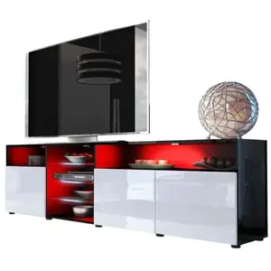 Dusine MEUBLE TV MASSIMO 200 cm Noir Mat et portes Blanc Laquées LED RGB pas cher