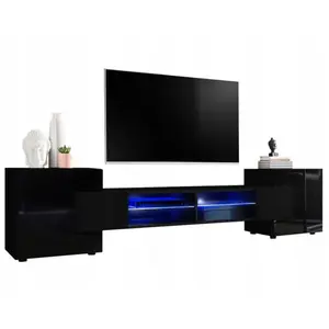 TENDANCE PERSO MEUBLE TV PABLO 230 cm avec LED Noir Mat et Noir Laqué pas cher