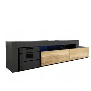 Dusine Meuble tv flex noir et bois - led inclus - extensible - angle - industriel pas cher