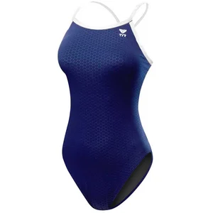 Maillot de bain femme TYR Hexa Diamondfit bleu marine et blanc - 28 pas cher