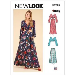 Patron New Look 6729 - Robe longue avec décolleté avec variantes du 34...