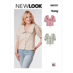 Patron New Look 6707 - Chemisier Femme avec ou sans col et manches bou...