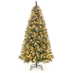 Northix - Sapin de noel artificiel 195 cm avec lumieres neige pommes d... pas cher