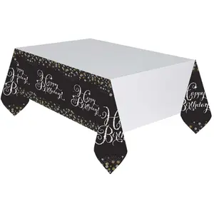Comparateur de prix : Amscan Nappe en Plastique - Happy Birthday - Argent / Noir - 137 x 259 cm - Motifs variés