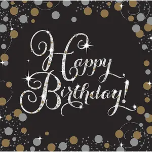 Comparateur de prix : Amscan serviettes Happy Birthday 33 cm or/noir 16 pièces