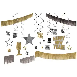 Comparateur de prix : Amscan Kit de décoration Happy New Year noir,or et argent