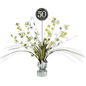 Comparateur de prix : amscan 10132707 Centre de table 50ème spray doré pailleté 33 cm, noir/argent