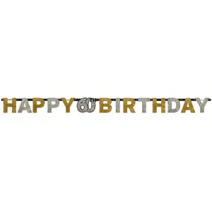 Comparateur de prix : Amscan Guirlande Lettres - Foil Happy Birthday 60 Sparkling Celebration Dorée - 213 x 16.2 cm