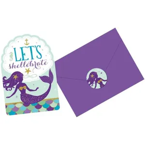 Amscan invitations sirène avec enveloppe 8 pièces violet