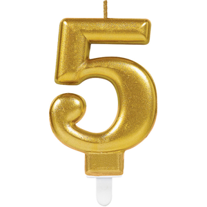 Comparateur de prix : amscan- Sparkling Celebrations Bougie de gâteau-d`Or-9,3 cm-1 pcs. -Chiffre 5, 10023026