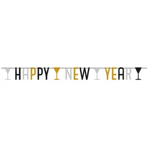 Comparateur de prix : Amscan Guirlande happy new year argent noir et doré