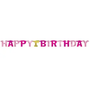 Amscan Guirlande en papier rose et or Happy Birthday 1st pas cher