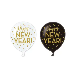 Comparateur de prix : amscan 9902872 Lot de 6 Ballons en Latex Happy New Year Noir/Blanc/doré 27 5 cm