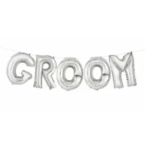 Bannière de ballons alu mylar GROOM argent pas cher