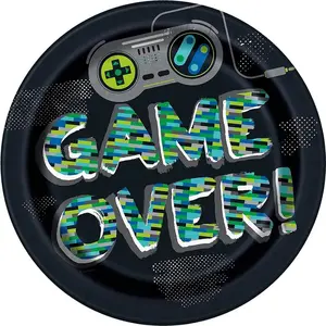 Comparateur de prix : Unique Assiettes - Gamer - Paquet de 8 - Carton - Noir - Manette de jeux - Game Over