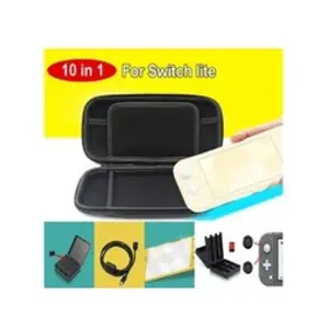 Pour ns switch lite accessoires étui rigide + 4 bouchons + film en verre + câble de charge + étui pour carte - noir pas cher