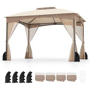 CostwayGazebo de Patio 300 x 365cm avec Murs en Moustiquaire Toit Doub... pas cher