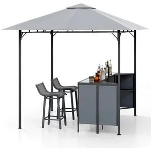 CostwayTonnelle de Bar de Patio en 3 Pièces 245x245CM avec 2 Tabourets... pas cher