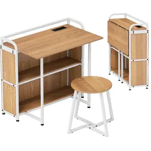 CostwayBureau Pliable avec Tabouret Ensemble de Bureau et Tabouret Por... pas cher