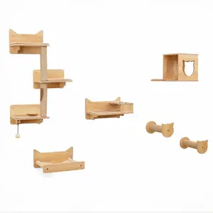 CostwayEnsemble de 6 Meubles Muraux pour Chat Étagères avec Hamac Pont... pas cher