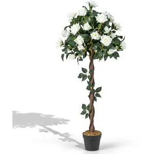 CostwayPlante Artificielle de 120cm en Pot Fausse Rosier à Fleurs avec... pas cher