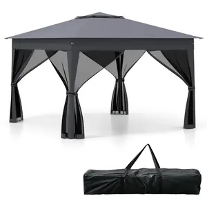 CostwayTonnelle de Jardin 337 x 337 CM avec Filet en Maille 4 Côtés Instantanée à Double Toit avec Sac de Transport Protection Solaire Gris pas cher