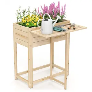 CostwayGiantex Lit de Jardin Surélevé en Bois avec Pieds Tablette Laté... pas cher