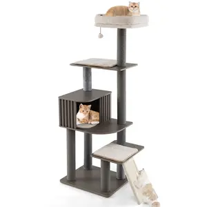 CostwayArbre à Chat Haut de 171CM Tour pour Chat Multi-Niveaux avec Pe...