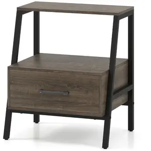 CostwayTable de Nuit avec Tiroir Table de Chevet à 3 Niveaux avec Étag... pas cher