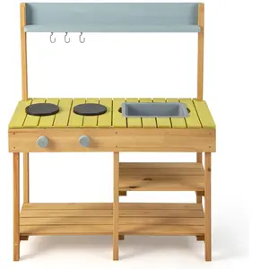 CostwayCuisine en Bois pour Boue Cuisine de Jeu Extérieure avec 3 Croc... pas cher