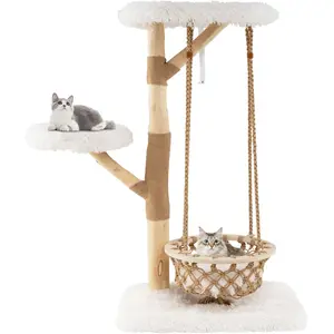 CostwayArbre à Chat avec Balançoire Hamac Branches en Bois Véritable P... pas cher