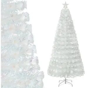 CostwaySapin de Noël Artificiel à Fibre Optique Pré-Éclairé 210cm Blan... pas cher