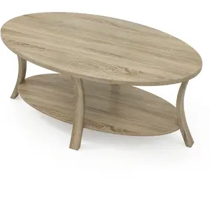 CostwayTable Basse Ovale à 2 Niveaux avec Étagère de Rangement Table B... pas cher