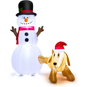Costway180 cm Ensemble Gonflable Bonhomme de Neige et Chien Décoration... pas cher