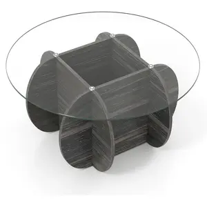 CostwayTable Basse Ronde de 89cm Table d'Appoint avec Plateau en Verre... pas cher