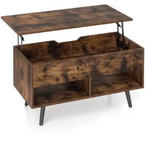 CostwayTable Basse Relevable avec 2 Compartiments et Rangement Caché Table Basse Salon à Pieds en Bois de Pin avec Levage Pneumatique Café pas cher