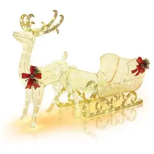 Costway COSTWAY Renne de Noël Pré-éclairée & Traîneau 215 Ampoules LED... pas cher