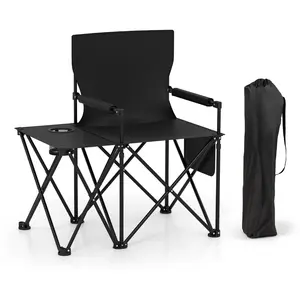 CostwayLot de 2 Chaises de Camping avec Table Chaise de Pique-nique Pl...