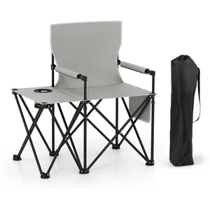 CostwayLot de 2 Chaises de Camping avec Table Chaise de Pique-nique Pl... pas cher